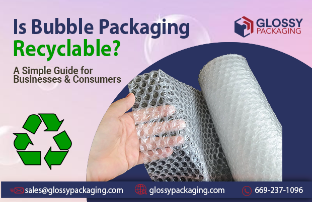 Visual representation of bubble packaging with the text Is bubble packaging recyclable highlighting recycling concerns.