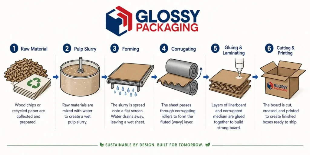  Diagram illustrating the process of making cardboard and boxes, highlighting steps in cardboard production.